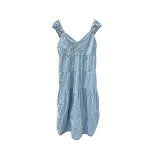 Old‎ Navy Chambray Tiered Maxi Dress Sweetheart Cottagecore Smocked Light Wash L